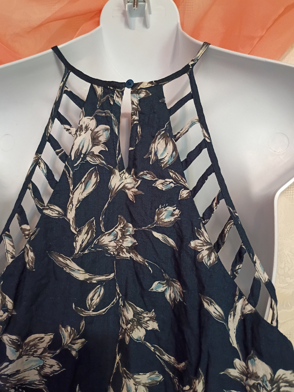 Mittoshop Ladies Navy Floral Halter Mini Dress Sz Lg - Picture 5 of 7
